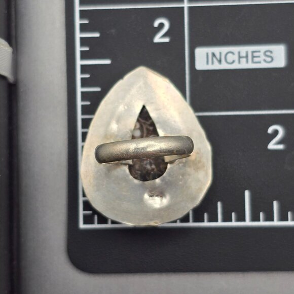 925 Sterling Silver Plated Turritella Agate Ring Size 8 Bezel Setting Bohemian - Picture 10 of 13